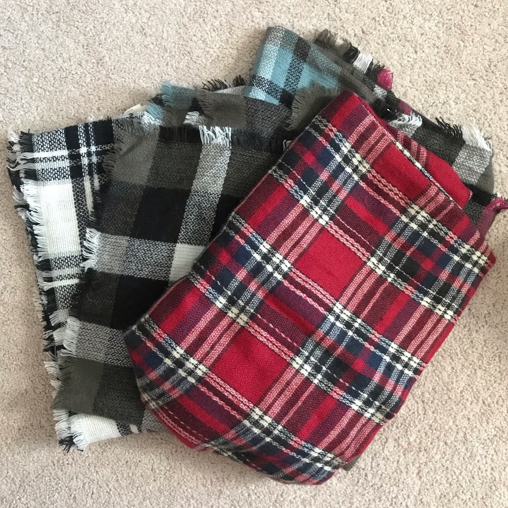 Bundle of 3 Plaid Blanket Scarves